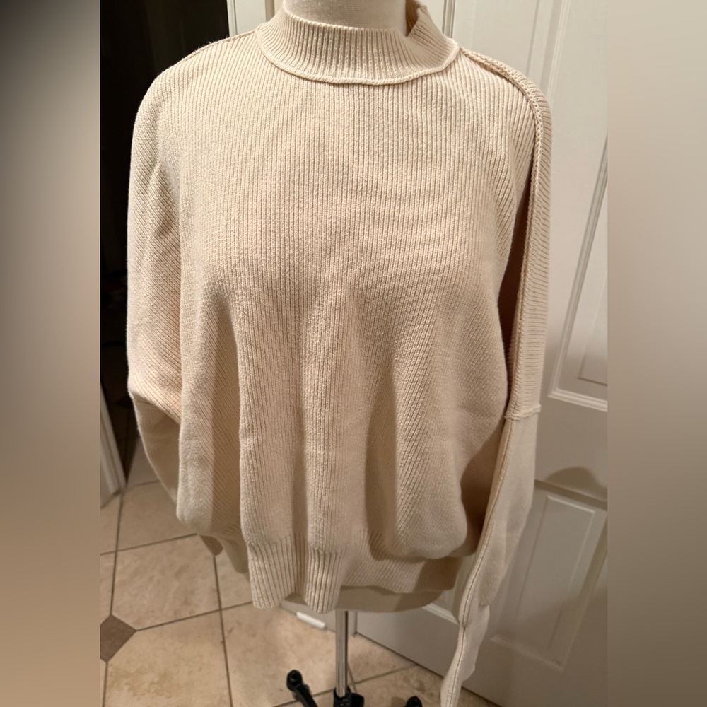 Free People Cream Easy Street Tunic Sweater Sweatshirt Oversized Medium